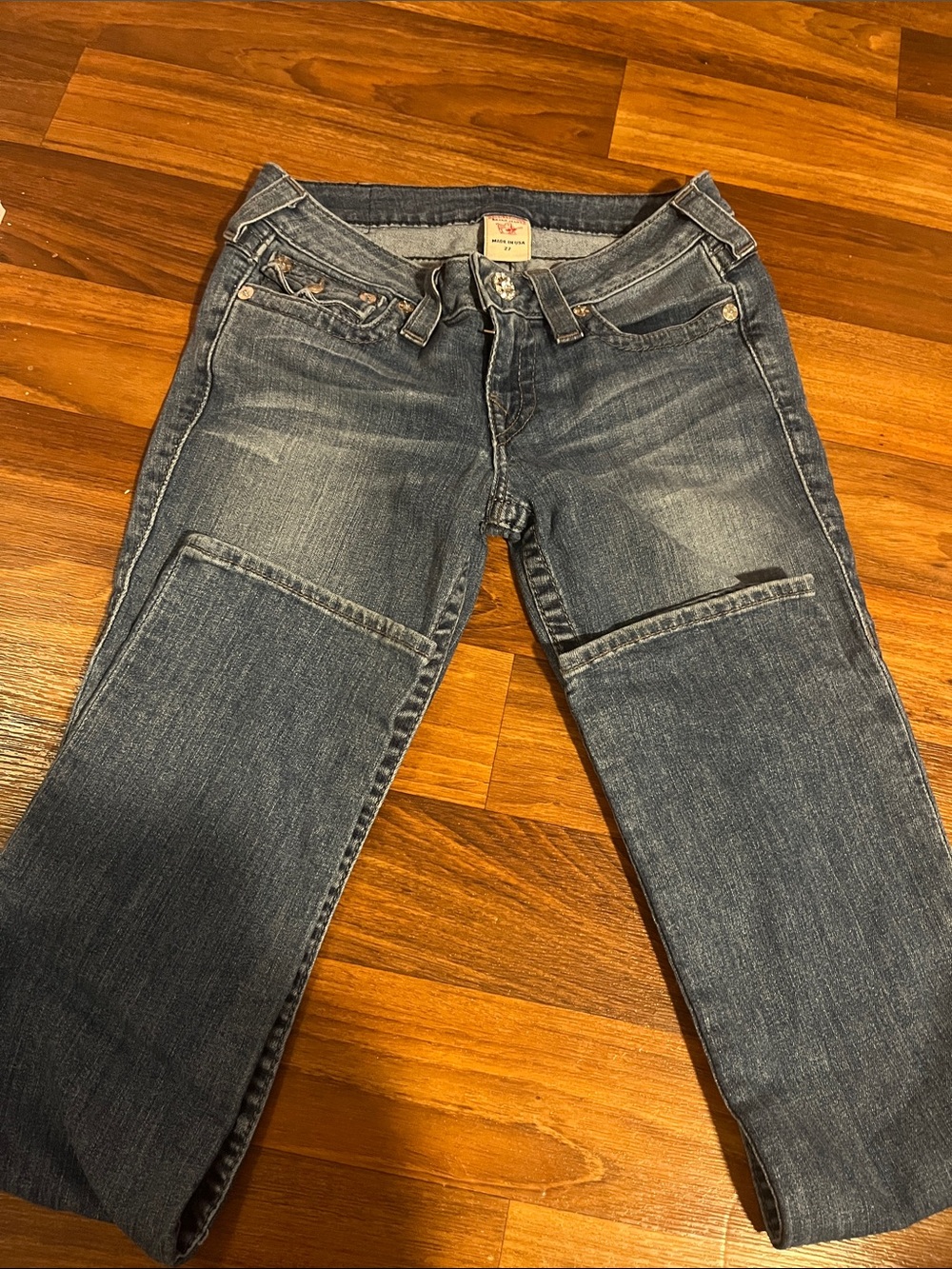True Religion Women's Straight Leg Jeans in Medium Blue Wash